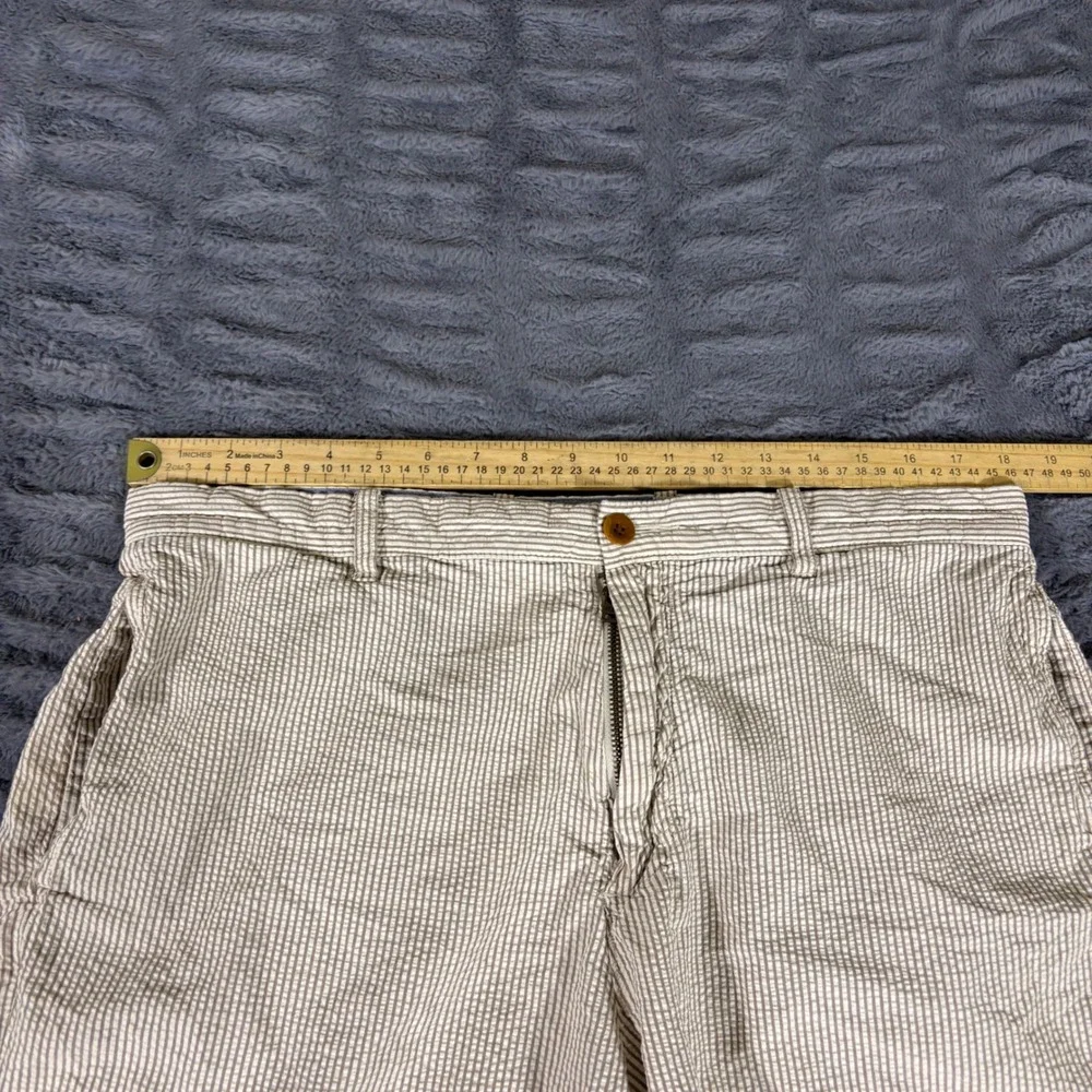 J.Crew Mens 36 Stanton Shorts Beige White Seersucker Striped Cotton AR461